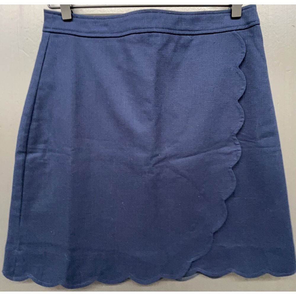 J Crew Skirt 6‎ Blue Scalloped A Line Mini 100% Cotton Business Casual Career